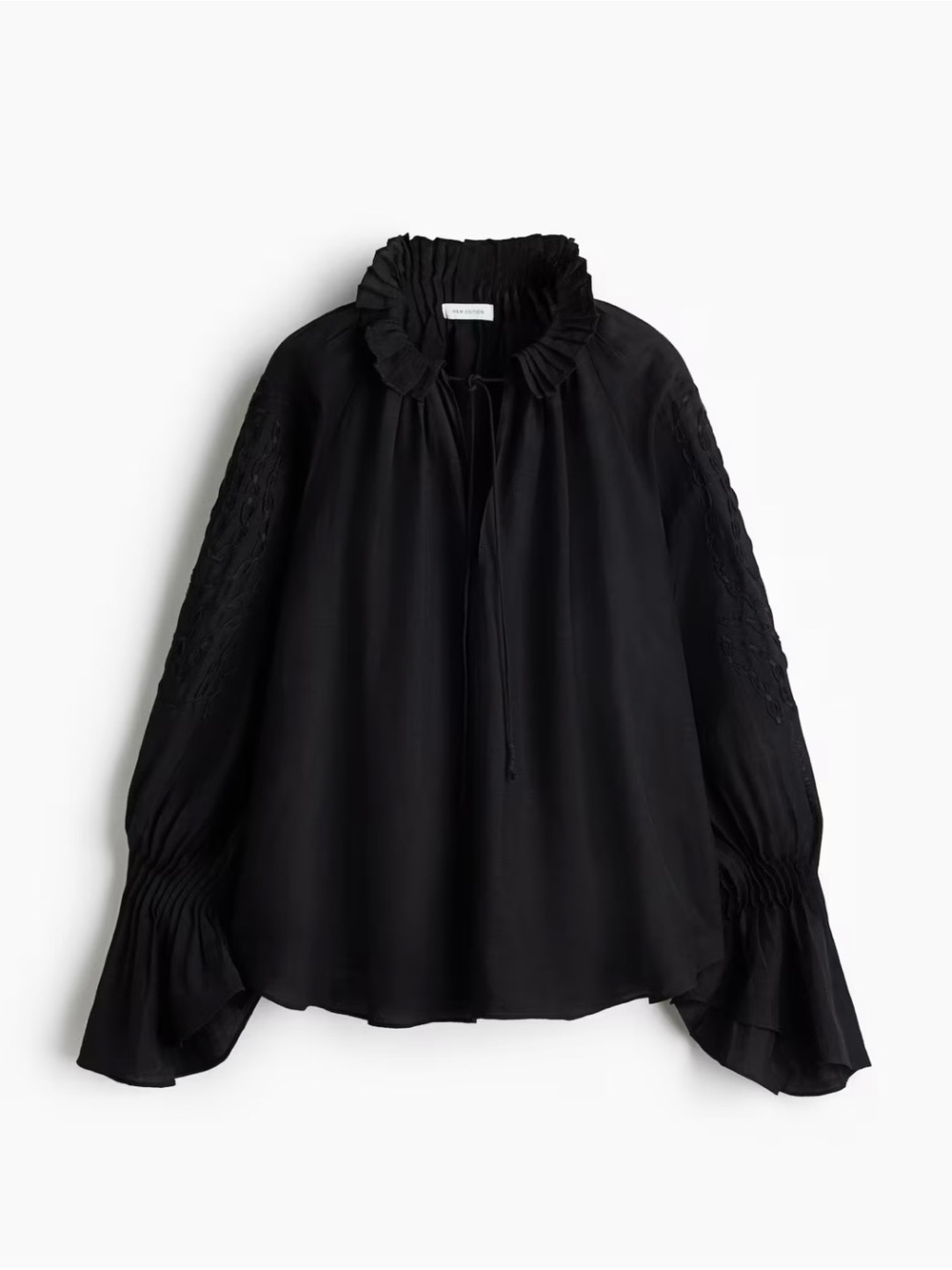 NWT Linen-Blend Blouse with Embroidery on Sleeve Oversized (black) Sz Medium - Picture 6 of 7